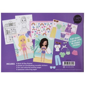 I Am Creative Stick-and-Play-Buch Dress Up A5 mit Anziehstickern und Malvorlagen.