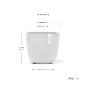 Pot de fleurs blanc Ecopots Oslo Mini, 19 cm, idéal pour l'intérieur et l'extérieur.