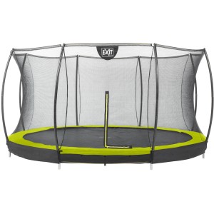 Trampolino interrato EXIT Silhouette verde (D366cm) con rete di sicurezza.