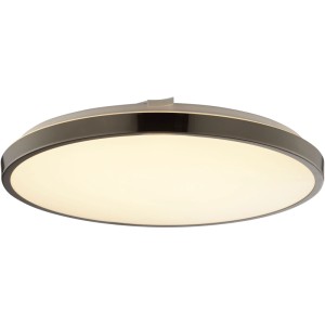 Plafonnier LED rond Nova, noir-blanc, Ø 33 cm, allumé. Design plat pour pièces modernes.