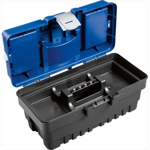 Boîte à outils LUX KWK-14 ouverte en plastique, bleu/noir, avec boîte de tri.