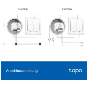 Schéma de câblage du module de commutation Tapo S112 pour mode volet roulant et interrupteur, domotique.