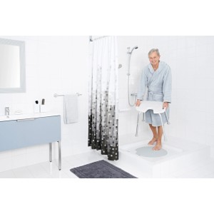 Tabouret de douche Ridder, blanc, réglable en hauteur avec découpe d'hygiène dans la salle de bain.