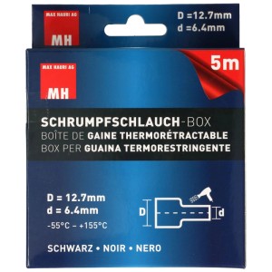 Scatola di guaina termorestringente nera, 12,7 - 6,4 mm, rotolo da 5 m. Per isolare e proteggere i cavi.