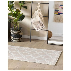 Tappeto passatoia beige Kadayal con motivo marocchino, 60x200 cm. Tappeto a pelo corto per interni.