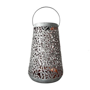 Lanterna solare a LED Schönenberger Olea, grigio pietra con motivo a foglie, alta 42 cm, per esterni.