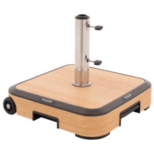 Trolleysockel Alu Wood 50 kg : Support de parasol aspect bois avec roulettes et poignée extensible.
