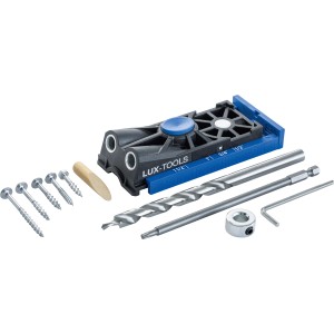 Kit de gabarit de perçage en biais LUX, 10 pièces avec gabarit, foret, vis et accessoires.