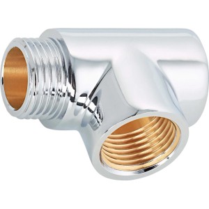 Raccordo a T filettato in ottone cromato, 21 mm x 18,6 mm, per installazione di tubi per acqua potabile e riscaldamento.