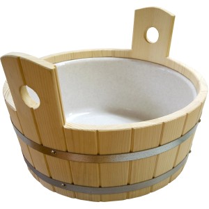 Bain de pieds Weka en épicéa avec insert plastique et poignées, pour sauna et bien-être.