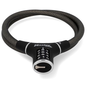 Master Lock Zahlen-Kabelschloss, 4-stellig, schwarz, mit flexiblem Stahlkabel und Zahlencode.