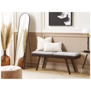 Banc Beliani Exton, marron foncé/gris, avec coussins. Siège en tissu et bois.