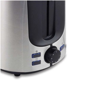 Koenig Toaster Basic Line, 2 fessure, finitura in acciaio inox, dettaglio dei comandi.