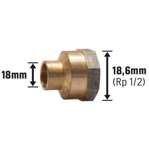 Raccordo di transizione a saldare in ottone rosso, 18 mm x 18,6 mm (Rp 1/2) per tubi in rame.