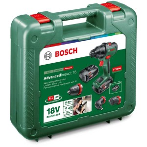 Set avvitatore a percussione a batteria Bosch AdvancedImpact 18 con batterie, accessori e valigetta.
