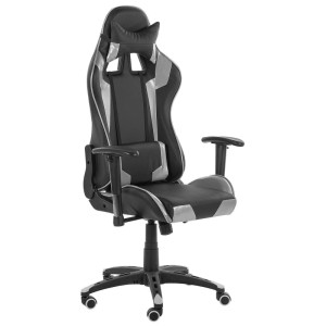 Sedia da gaming Beliani Knight, nero-argento, similpelle, con cuscini per collo e schiena.