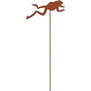 Rostroter Gartenstecker Frosch aus Eisen, 12x30cm, Dekoration für Garten und Beet.