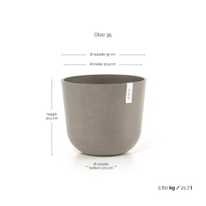 Pot de fleurs Ecopots Oslo, braungrau, Ø 35cm, idéal pour l'intérieur et l'extérieur.