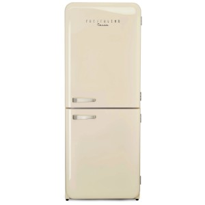 Trisa Retro-Kühlschrank Frescolino Classic in Creme, freistehend mit Chromgriffen.