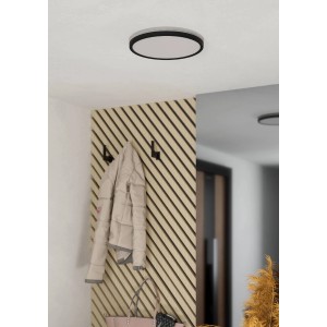 Plafonnier LED noir Eglo Expert Minerario, Ø 30 cm, adapté aux pièces humides.