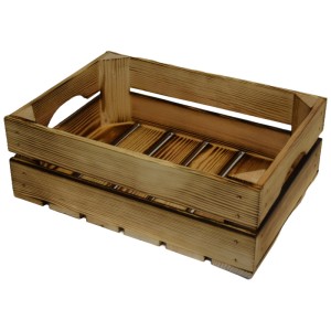 Caisse à fruits en bois flammé, 14x39x29 cm, idéale pour le stockage et la récolte.