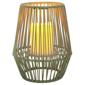 Lanterna solare a LED grigia con candela a LED, alta 25 cm, per giardino e balcone.