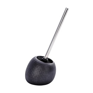 Wenko Set scopino WC Polaris Jet Black con ceramica strutturata e manico in acciaio inox.