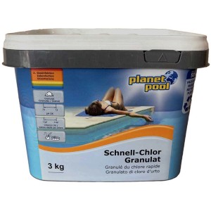 Granulés de chlore rapide 3 kg pour la désinfection de piscine. Idéal pour une chloration rapide.