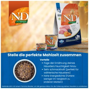 N&D Pumpkin cibo secco per cani con agnello e mirtilli per cani adulti di taglia piccola, 7 kg.