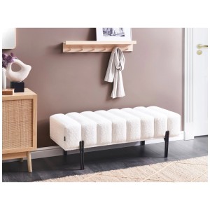 Banquette Beliani Carey, tissu chenille crème, design matelassé, structure métal. Tabouret pour salon et chambre.