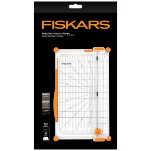 Taglierina a leva Fiskars A4, taglia fino a 10 fogli, ideale per tagli precisi.