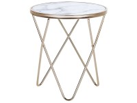 Beliani Table d'appoint Meridian verre de sécurité marbre aspect Or Ø 50 cm