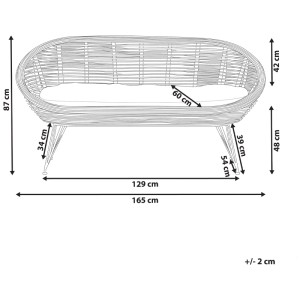 Divano da giardino a 2 posti Beliani Maratea in rattan naturale, dimensioni come mostrato.