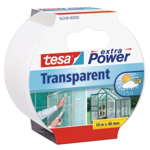 Ruban adhésif transparent Tesa Extra Power, 10 m x 48 mm, pour réparations intérieures et extérieures.