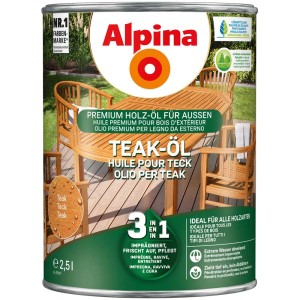 Alpina Teak-Öl 2,5 l Dose: Holzpflege für Teakholz Gartenmöbel im Außenbereich.