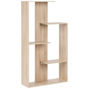 Étagère scandinave Kahntah aspect bois, marron, avec 3 niveaux asymétriques, 163 cm de haut.