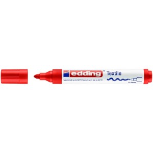 Marqueur textile Edding 4500 rouge, largeur de trait 2-3 mm, avec capuchon retiré.