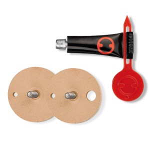 Kit de fixation BK43-2 pour séries d'équipement : 2 supports ronds, colle et aide au montage.