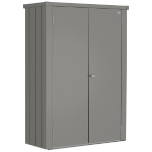 Armoire de terrasse Biohort Romeo taille M, gris quartz métallisé. Armoire de jardin avec deux portes et poignée.