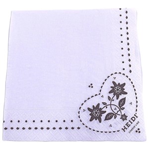 Tovagliolo di carta Heidi Cheese Line Folk, 3 veli, 33x33 cm, con motivo floreale a cuore.