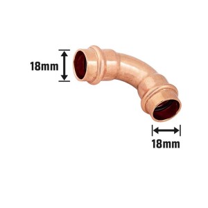Raccordo a pressare in rame a 90 gradi, Ø 18 mm, confezione da 2 per installazioni di tubi in rame.