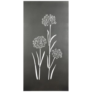 Paravent Nouvel Allium, brise-vue en métal anthracite avec motif floral.