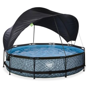 Piscina rotonda Exit Stone Grey, Ø 360 cm, con pompa e parasole per il giardino.