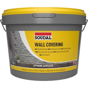 Eimer Soudal Verblenderkleber, 5 kg, gebrauchsfertiger Klebstoff für Wandverkleidung.