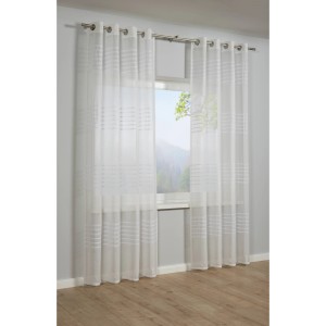 Sciarpa bianca Bennetti con occhielli, trasparente, con strisce 3D, 140x245 cm, come tenda per finestra.