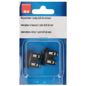 Interruttore a bilanciere nero 1 polo 2A per installazione, 2 pezzi nel set.