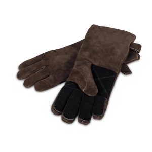 Gants de barbecue Petromax XL en cuir suédé marron avec paume noire. Ustensile de grill pour une prise sûre.