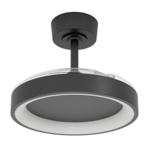 Ventilatore da soffitto a LED nero Eglo Torreya, Ø 77 cm, con telecomando e pale a scomparsa.
