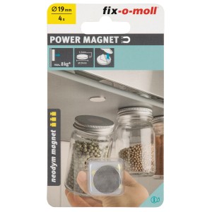 Disque magnétique néodyme autocollant Fix-o-moll, Ø 19mm, argent. Idéal pour les panneaux d'affichage.