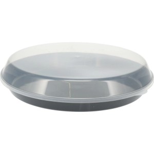 Serviertablett aus Polypropylen, Ø 35,5 cm mit transparentem Deckel, ideal für Camping und mehr.